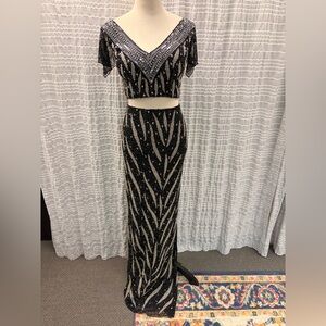 Elegant Black and Silver Prom Dress